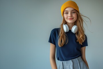Smiling young woman with headphones, representing modern youth and lifestyle trends