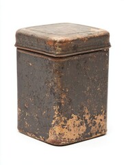 Vintage Battered Metal Tin Can with Rusty Surface and Patina