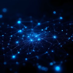 Abstract network visualization, glowing blue nodes and connections, dark background