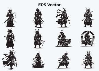 Traditional Samurai Silhouette Vector for Warrior, Katana, and Bushido-Themed Designs