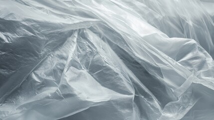 Obraz premium Close-up view of crumpled translucent plastic fabric, showcasing intricate folds and light diffusion. An abstract representation of material.