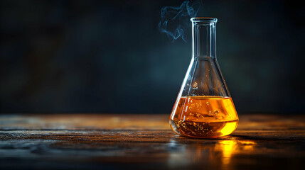 Amber Liquid in Glass Beaker on Wooden Table