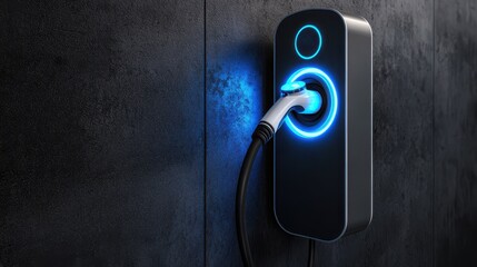 Minimalist 3D Rendering of Electric Vehicle Charging Station with Illuminated Design