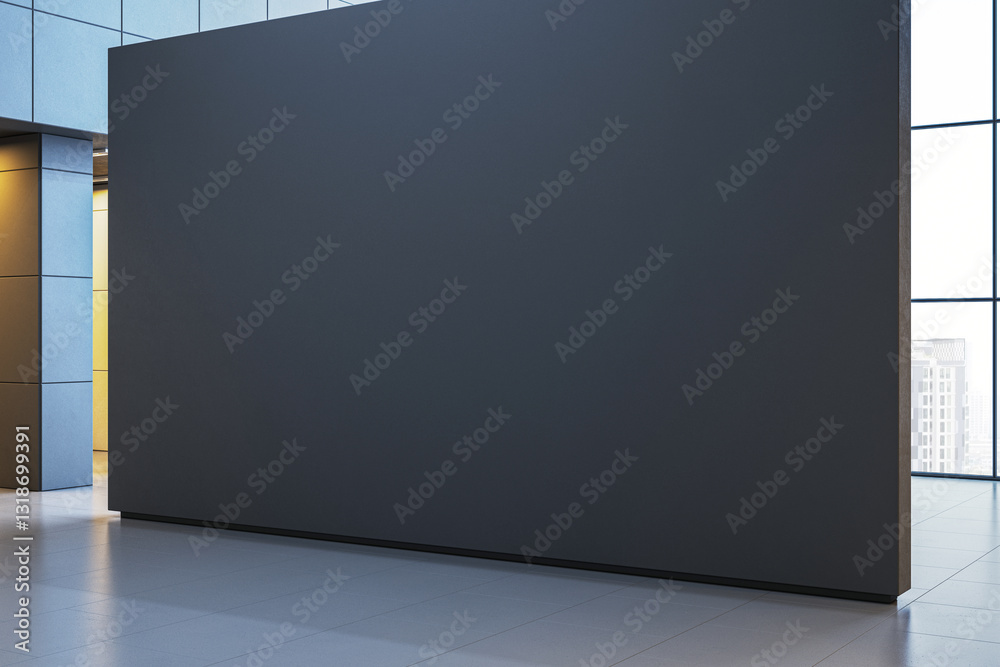 Poster blank dark exhibition panel in modern gallery space. 3d rendering