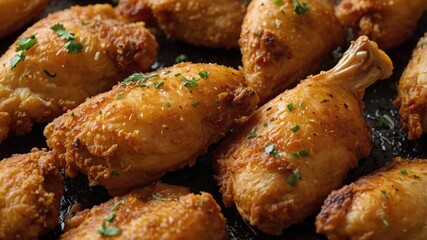 Golden fried chicken served with a side of classic mac and cheese and a refreshing cucumber salad