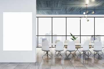 Modern office conference room with empty poster display. 3D Rendering
