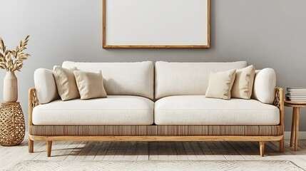 Elegant White Sofa with Cozy Cushions in a Modern Minimalist Living Room Setting