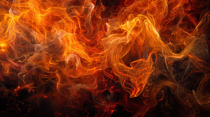 Fototapeta premium Glowing Fiery Flames on Black Background, Intense Heat Effect