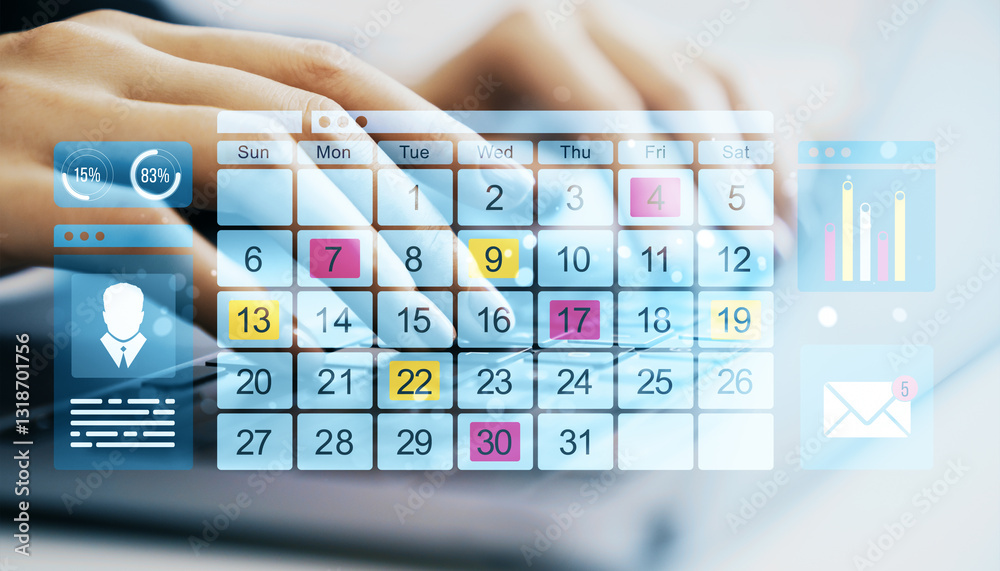 Aufkleber Digital calendar interface on laptop screen with business data.