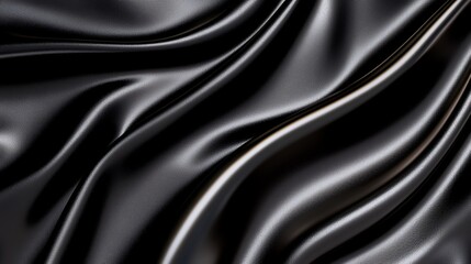 Obraz premium Luxurious Black Satin Fabric Draped Elegantly with Smooth Waves and Subtle Shimmering Texture