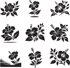set of black and white flowers