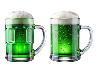 Two Mugs of Green Beer with Foam