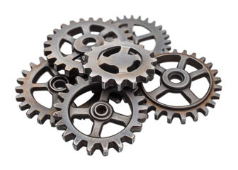 Metal gears isolated on white background png transparent clipart.