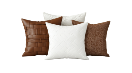 Brown and White Textured Throw Pillows on Transparent Background
