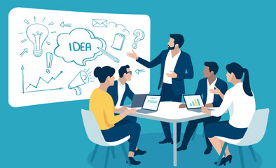 Creative idea. Discussion about a new idea, project. Brainstorming. Business vector illustration. 