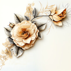 3D design of vintage cards with roses and flowers, elegant floral composition with intricate details and classic aesthetics	