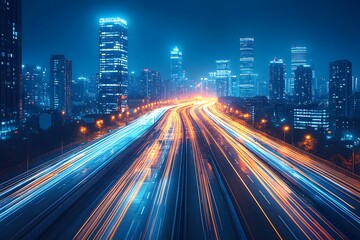 Fototapeta premium Urban Nightscape: Dynamic City Traffic Light Trails for Modern Design