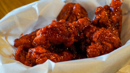Spicy Korean fried chicken at a fast food restaurant