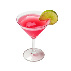 Cosmopolitan with a lime wedge garnish on transparent background