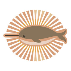 Cute Narwhal Cartoon Illustration with Sun Rays © Lungani