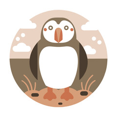 Cute Puffin Illustration in Circle Frame