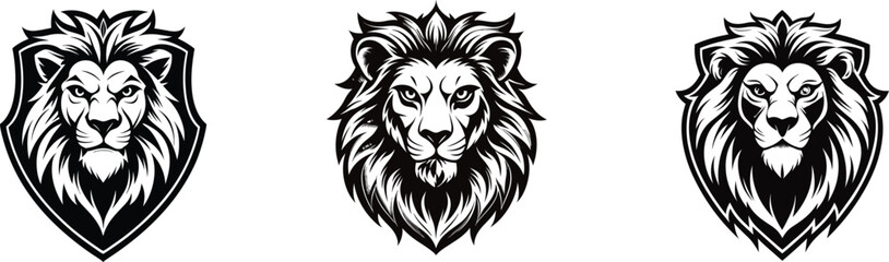 Fototapeta premium Set of Lion head vector silhouette, lion face vector Illustration, on a isolated background