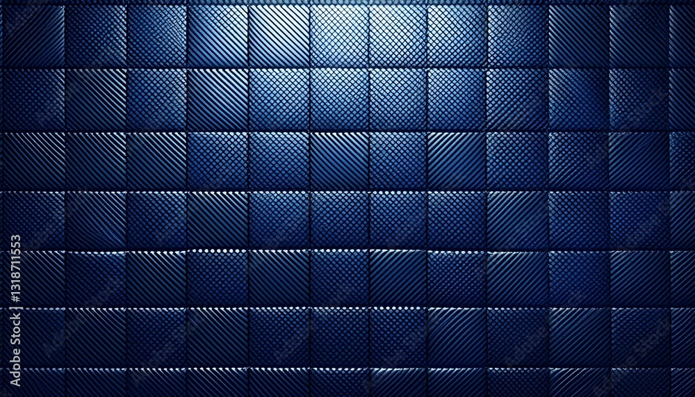 Poster the dark blue square block shape embossed texture background with the lighting on the top. generated