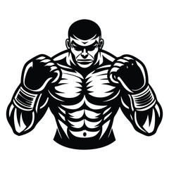 Boxer Silhouette Vector, Classic Black and White Outline Art of a Fighter in Action