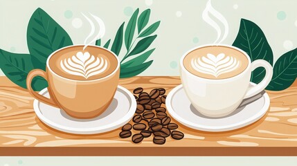 Obraz premium Two elegant cups of coffee perfectly arranged for sharing moments of warmth and enjoyment with friends