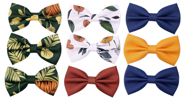Twelve Assorted Bow Ties Floral, Geometric, and Solid Color Patterns