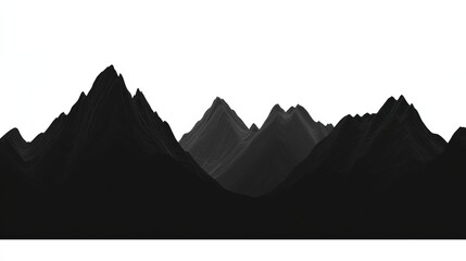 Dark mountain range silhouette against a white sky.