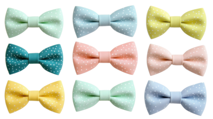 Twelve Pastel Polka Dot Bow Ties on Transparent Background