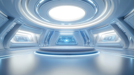 3D rendering blue sci-fi space capsule interior