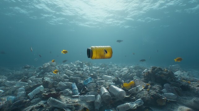 Surreal yet painfully underwater scene showcasing the devastating impact of plastic pollution on the ocean s fragile ecosystem