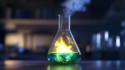  Thin transparent tubes filled with glowing chemical substances in a dark room.