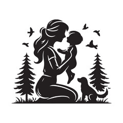 Fototapeta premium silhouette of mother and child
