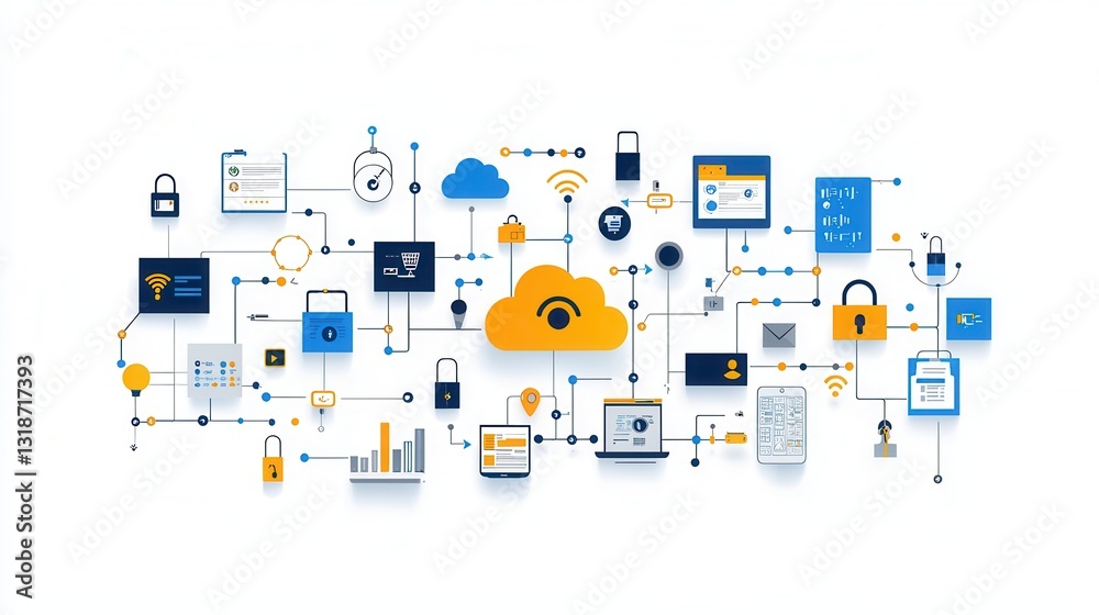 Poster this well organized flat style presents a comprehensive landscape of technology and digital solution