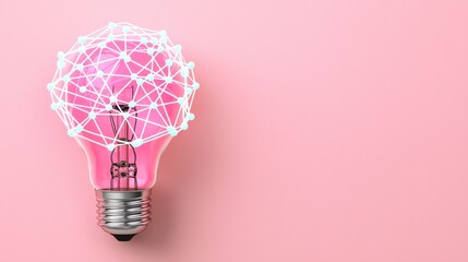 Pink Lightbulb Network on Pink Background Minimalist Innovation Concept