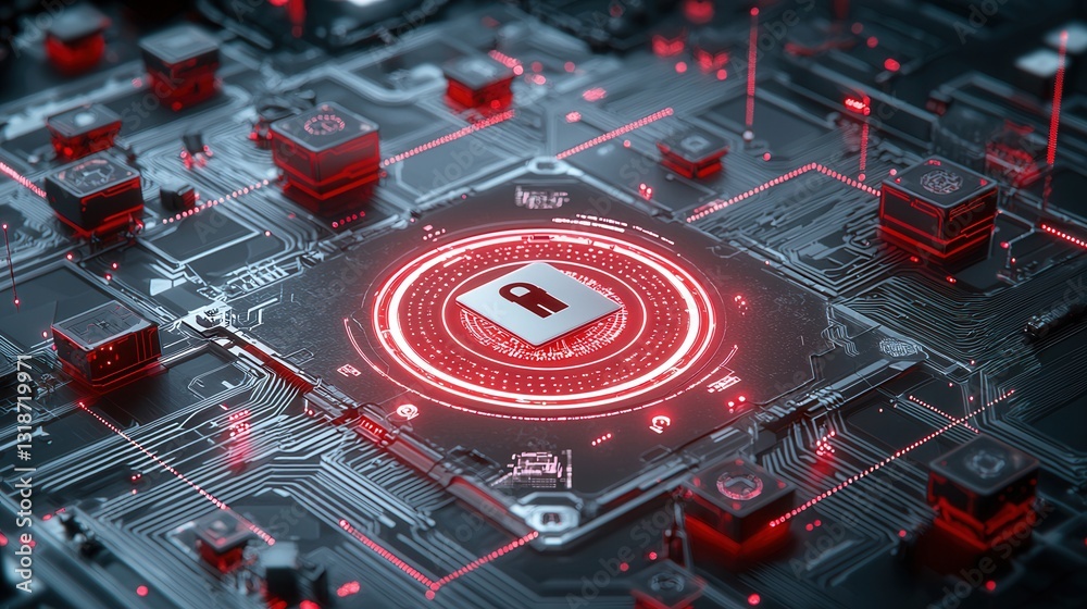 Poster ai driven cybersecurity defense with futuristic digital circuits and codes representing advanced net