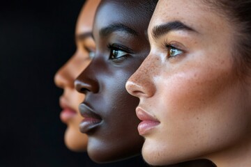 Three diverse models showing off flawless skin and natural beauty