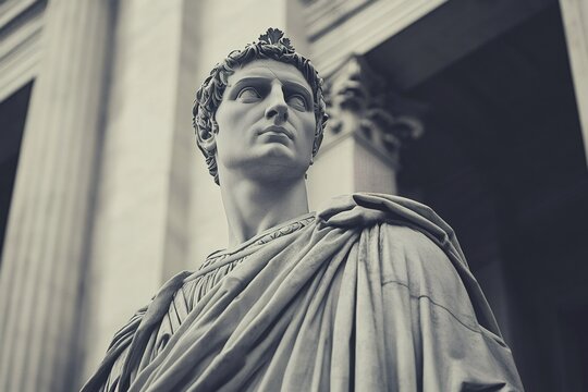 Majestic marble statue of roman emperor augustus caesar in front of building