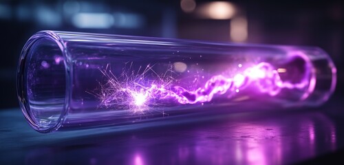 Obraz premium Clear water mixing with vivid blue chemicals inside a high-tech laboratory glassware. 