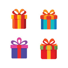 Gift box icon set, Set of Christmas gifts, New Year presents, gift boxes with ribbons, vector illustration in flat style
