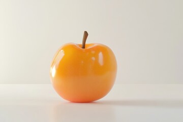 A single, shiny orange apple sits on a white surface, minimalist and clean.