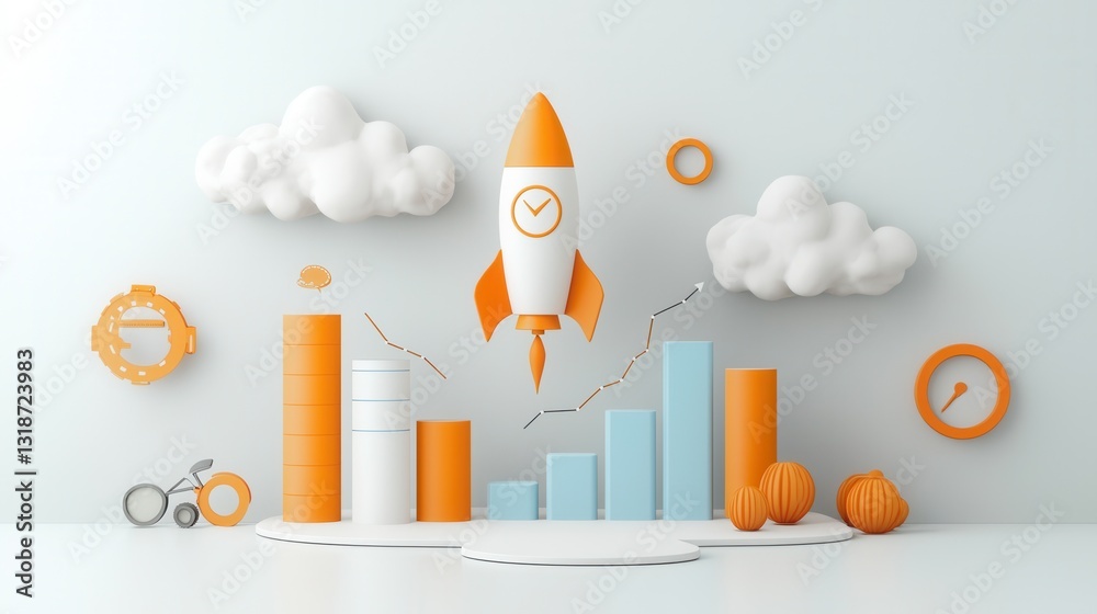 Poster stylized and abstract visual representation of financial success growth and achievement includes sym