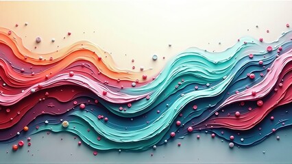 Abstract interpretation of Clostridioides difficile in liquid acrylic style, smooth waves, turquoise and crimson gradients, geometric spores, gray-gold gradient background, dynamic brushstrokes.