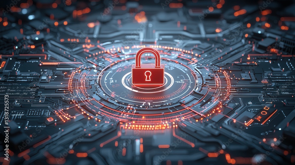 Poster cybersecurity concept with digital lock and glowing futuristic interface digital security and data p