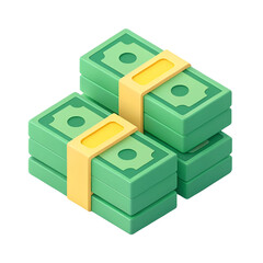 An eye-catching 3D rendering of stylized money featuring green banknotes, representing wealth, finance, and economic prosperity in a visually striking manner.