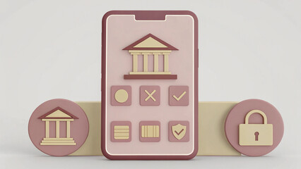 Financial inclusion concept. Digital banking interface with security features and financial icons.