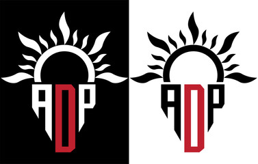 Vector shield emblem ADP Logo with abstract fire design elements
